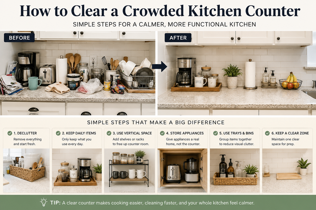 How to Clear a Crowded Kitchen Counter Without Remodeling