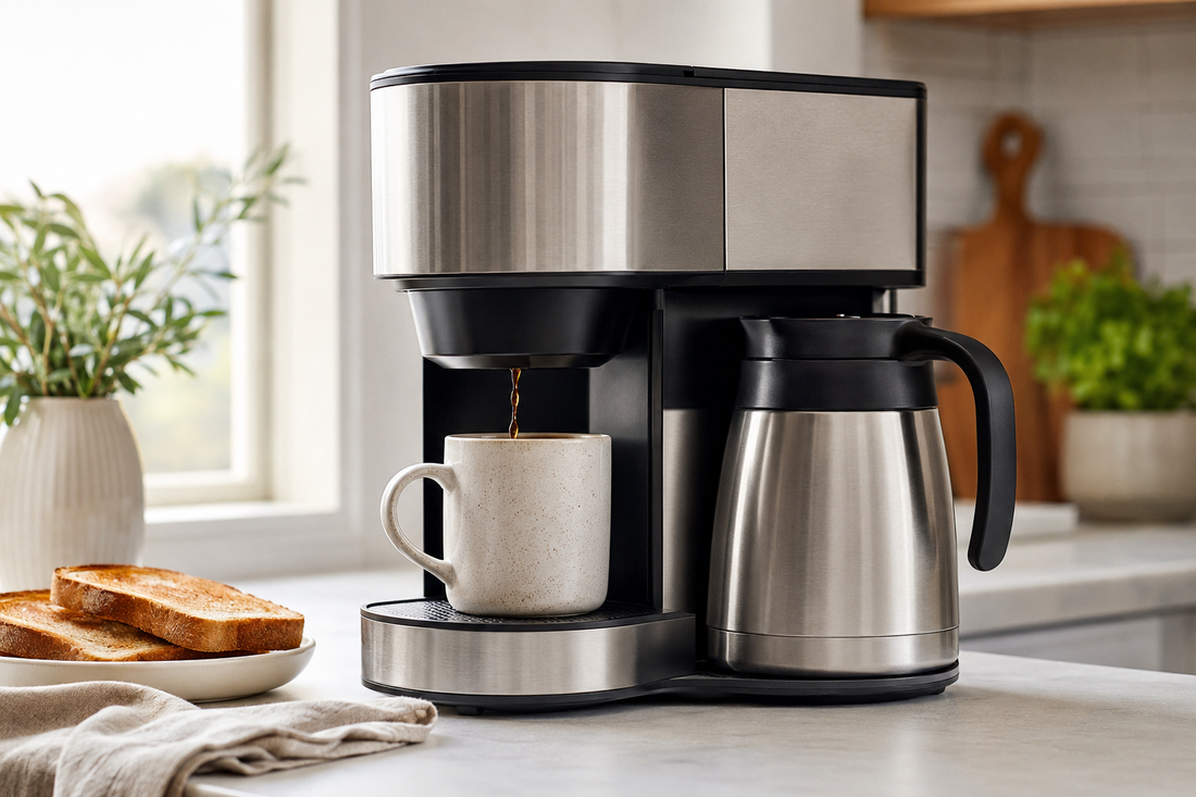 Drip coffee maker with a single mug and thermal carafe