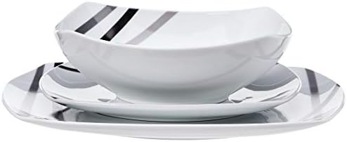 Amazon Basics Square Dinnerware Set for 6, Plates and Bowls for Kitchen, 18-Piece, Dishwasher and Microwave Safe, Modern Beams - Image 6