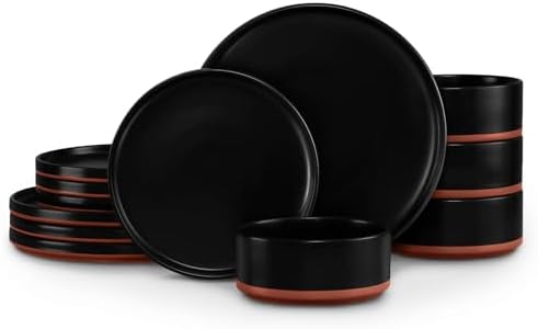 LIANYU 12 Pieces Porcelain Dinnerware Set, Dishes Set for 4, Charcoal Black - Image 2