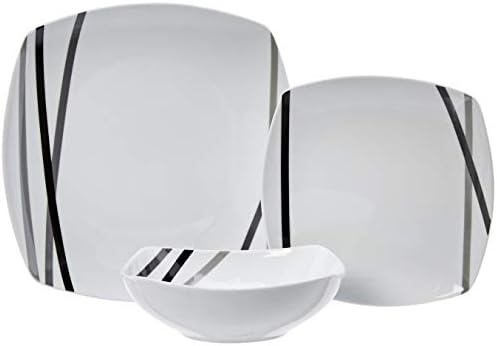 Amazon Basics Square Dinnerware Set for 6, Plates and Bowls for Kitchen, 18-Piece, Dishwasher and Microwave Safe, Modern Beams - Image 5
