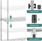 Himimi 6-Tier Wire Shelving Unit with Wheels - Adjustable Metal Storage Rack for Garage, Kitchen, Office, Pantry - Easy Assembly, Rolling Steel Shelves with Stainless Side Hooks, Silver Grey