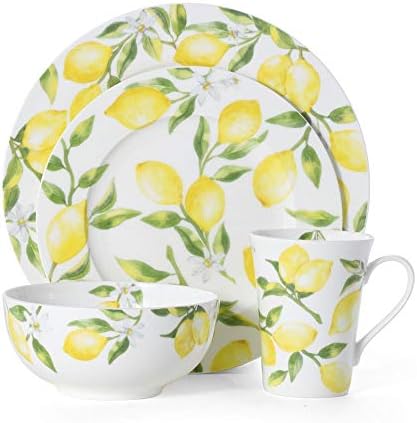 Mikasa Lemons 16-Piece Bone China Dinnerware Set, Service for 4, Includes Dinner Plates, Salad Plates, Cereal Bowls and Mugs, Dishwasher and Microwave Safe - Image 3
