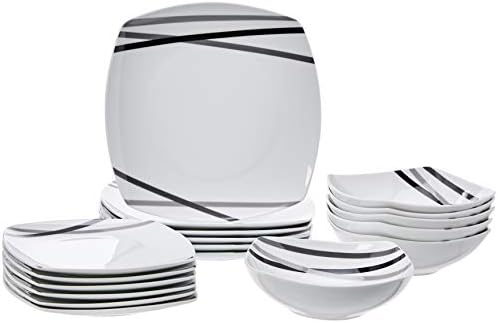 Amazon Basics Square Dinnerware Set for 6, Plates and Bowls for Kitchen, 18-Piece, Dishwasher and Microwave Safe, Modern Beams - Image 2