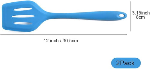 2Pack Small Silicone Turner High Heat Resistant Slotted Spatula for Fish, Eggs, Pancakes and More (12 IN, Black)