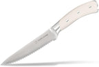 DURA LIVING 4-Piece Serrated Kitchen Steak Knife Set – Forged High Carbon Stainless Steel, Ultra Sharp, Ergonomic Black Handles, Durable Dinner Knives, Cream Handle