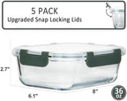 M MCIRCO 5 Pack 36 oz Glass Food Storage Containers with Lids,4.5 Cups,Gray - Image 3
