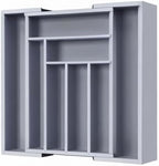 Pipishell Bamboo Expandable Drawer Organizer for Utensils Holder, Adjustable Cutlery Tray, Wood Drawer Dividers Organizer for Silverware, Flatware, Knives in Kitchen, Bedroom, Living Room(M-Grey)