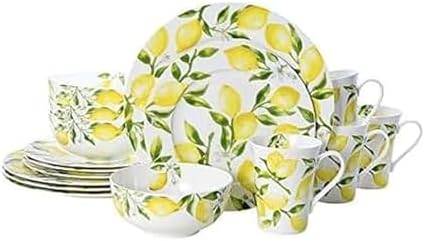 Mikasa Lemons 16-Piece Bone China Dinnerware Set, Service for 4, Includes Dinner Plates, Salad Plates, Cereal Bowls and Mugs, Dishwasher and Microwave Safe - Image 2