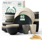 Homienly Kitchen Wheat Straw Dinnerware Set 40 PCS - Dinner Plates, Cereal Bowls, Wheat Straw Cups Set, Microwave and Dishwasher Safe Dishes Set, Unbreakable Dish Set for Party, Outdoor(Grey Stone) - Image 2