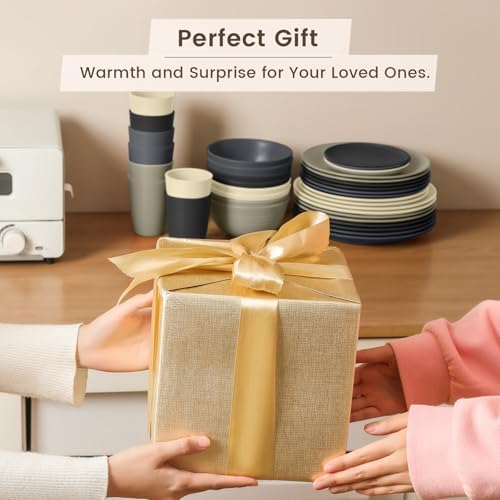 Homienly Kitchen Wheat Straw Dinnerware Set 40 PCS - Dinner Plates, Cereal Bowls, Wheat Straw Cups Set, Microwave and Dishwasher Safe Dishes Set, Unbreakable Dish Set for Party, Outdoor(Grey Stone) - Image 7