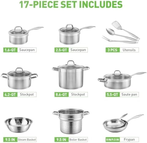 Duxtop Stainless Steel Pots and Pans Set, 17PC Induction Cookware Set - Image 4