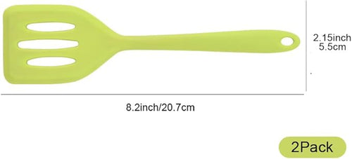 2Pack Small Silicone Turner High Heat Resistant Slotted Spatula for Fish, Eggs, Pancakes and More (8.2 IN, Blue)