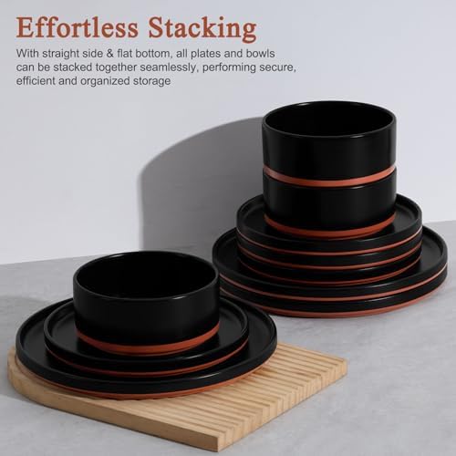 LIANYU 12 Pieces Porcelain Dinnerware Set, Dishes Set for 4, Charcoal Black - Image 6