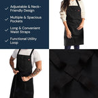 hedley & bennett Crossback Apron - Crossback Chef Apron with Pockets - 100% Cotton Canvas, 8oz - Caviar