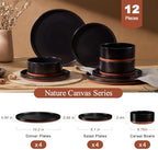 LIANYU 12 Pieces Porcelain Dinnerware Set, Dishes Set for 4, Charcoal Black - Image 3