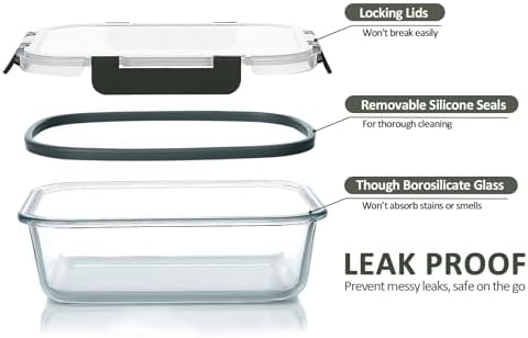M MCIRCO 5 Pack 36 oz Glass Food Storage Containers with Lids,4.5 Cups,Gray - Image 4