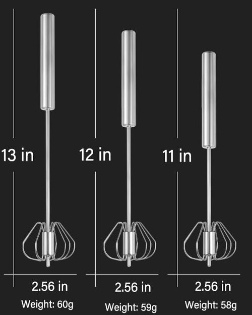 3 PCS Stainless Steel Semi-Automatic Whisk, Hand Push Rotary Whisk Blender, Versatile Milk Frother for Blending, Whisking, Stirring (11+12+13 Inch)
