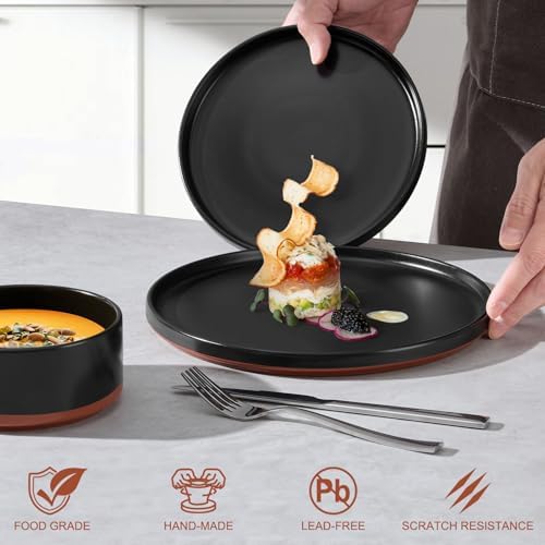 LIANYU 12 Pieces Porcelain Dinnerware Set, Dishes Set for 4, Charcoal Black - Image 4