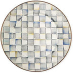 MACKENZIE-CHILDS Enamel Serving Platter, Decorative Serving Platter for Food, 16 Inches, Gray-and-White Sterling Check