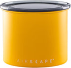 Planetary Design Airscape Stainless Steel Coffee Canister | Food Storage Container | US Patented Airtight Lid | Push Out Excess Air Preserve Food Freshness (Small, Matte Yellow)