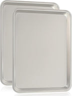 Commercial Quality Baking Sheet Pan Set, Natural Aluminum Cookie Sheet, Umite Chef Encapsulated Galvanized Steel Rim Warp Resistant Baker's Quarter Sheet Pan, Cookie Tray Pans for Baking, Roasting