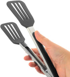12 Inch Stainless Steel Silicone Serving Tongs with Locking Handle (Black)