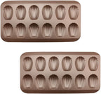 2 Pack Madeleine Pans for Baking, 12 Cavity Heavy Duty Shell Shape Baking Mold Nonstick Cookie Cake Pan for Oven（Gold）