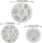 3 PCS Marine Theme Cake Fondant Silicone Mold Seashell Conch Starfish Coral Baking Molds for DIY Cake Decoration Chocolate Candy Polymer Clay Crafting Projects