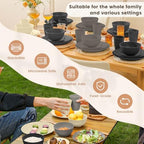 Homienly Kitchen Wheat Straw Dinnerware Set 40 PCS - Dinner Plates, Cereal Bowls, Wheat Straw Cups Set, Microwave and Dishwasher Safe Dishes Set, Unbreakable Dish Set for Party, Outdoor(Grey Stone) - Image 6