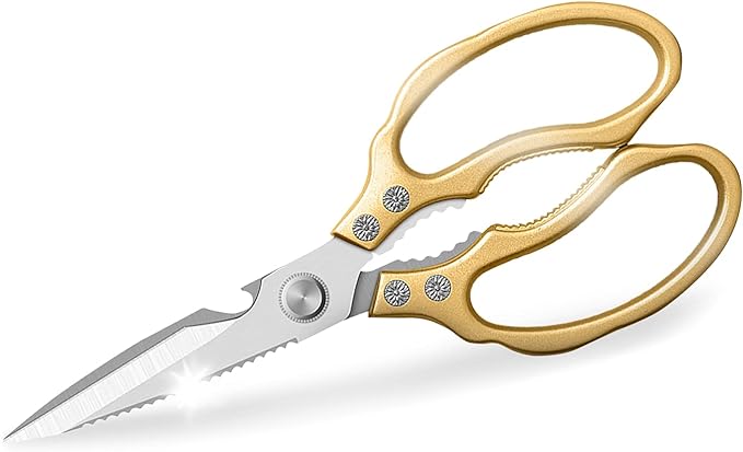 Kitchen Scissors, Heavy Duty Sharp Shears Dishwasher Safe, Kitchen Accessories Cooking Shears for Meat Chicken Fish Poultry Herb Bread (gold)