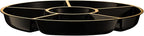 Plasticpro 6 Sectional Round Plastic Serving Tray/Platters Black & Gold Pack of 4