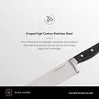 DURA LIVING Premium 8-Piece Steak Knife Set – Sharp Serrated Blades, Forged High Carbon Stainless Steel, Full Tang, Ergonomic Handle, Elegant Black Finish – Ideal for Dining & Entertaining