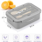 LOVINA Bento Boxes for Adults - 1100 ML Bento Lunch Box Container For Kids With Spoon & Fork - Durable Perfect Size for On-the-Go Meal, BPA-Free and Food-Safe Materials(Grey)