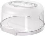 Top Shelf Elements Round Cake Carrier Two Sided Cake Holder Serves as Five Section Serving Tray, Portable Cake Stand Fits 10 inch Cake, Cake Box Comes With Handle, Cake Container Holds Pies (White)