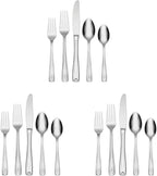 Oneida Lincoln 20 Piece Everyday Flatware, Service for 4, 18/0 Stainless Steel, Silverware Set, Dishwasher Safe, Silver (Pack of 3)