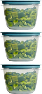 Rubber maid Storage Containers, Easy Find Lids, Teal, 7 cup, Flex & Seal, Leak Proof Lids, Food Storage Set, Clear Meal Prep Flex Containers, 3 Piece Bundle Set
