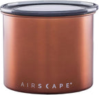 Planetary Design Airscape Stainless Steel Coffee Canister | Food Storage Container | US Patented Airtight Lid | Push Out Excess Air Preserve Food Freshness (Small, Brushed Copper)