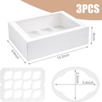 VGOODALL 3PCS White Cupcake Container, 12 Count with Window Boxes Holding 36 Pastry Box for Birthday Holiday Party Bakery Supplies