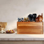 Wooden Kitchen Utensil Holder Organizer for Counter or Countertop, Large Wooden Utensil Holder for Storage Cooking and Silverware with 4 Compartment, Acacia Rustic Wood Container Extra Large