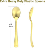 100 Count Heavy Duty Gold Plastic Spoons Disposable, BPA-Free, Heat Resistant, Solid and Durable Premium Plastic Disposable Spoons for Party Supply