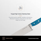 DURA LIVING Premium 4-Piece Steak Knife Set – Sharp Serrated Blades, Forged High Carbon Stainless Steel, Full Tang, Ergonomic Handle, Royal Blue – Ideal for Dining & Entertaining