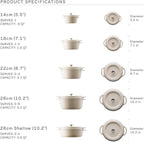 Vermicular Oven Pot | Non-Toxic Enameled Cast Iron Pot | 18cm (1.8 Qt) | Oven-safe | Induction-compatible | Dutch Oven | Made in Japan | Serves 1-2 | Natural Beige