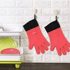 Kitchen Oven Gloves - Silicone Double-Layer Heat Resistant Oven Mitts/BBQ Gloves/Grill Gloves - Perfect for Baking and Grilling - 1 Pair (Small, Red Long)