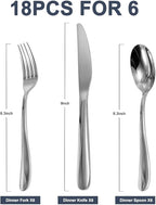 Stainless Steel 18PCS Dinner Set combo with 6 Dinner Knives, 6 Dinner Forks, 6 Dinner Spoons，Silverware Set for Home, Kitchen and Restaurant, Mirror Polished& Dishwasher Safe