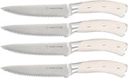 DURA LIVING 8-Piece Serrated Kitchen Steak Knife Set – Forged High Carbon Stainless Steel, Ultra Sharp, Ergonomic Black Handles, Durable Dinner Knives, Cream Handle
