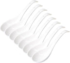 Soup Spoons Set of 8, Ceramic Chinese Soup Spoon, Asian Soup Spoons, White Japanese Spoon Large for Ramen Pho Wonton Dumpling Miso, Deep Oval Hook Design (8 pcs-6.7 inch)