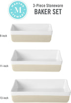 MARTHA STEWART 3 Piece Oven to Table Stoneware Bakeware, Baking Dish & Casserole Set- Grey