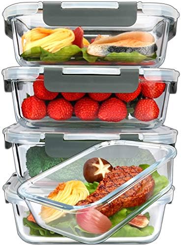 M MCIRCO 5 Pack 36 oz Glass Food Storage Containers with Lids,4.5 Cups,Gray - Image 2