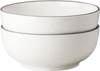 Salad Bowls, 120 OZ(10") Large Serving Bowls Set of 2, Ceramic White Serving Bowls for Salad, Soup, Pasta and Dinner, Large Porcelain Bowl Set for Entertaining with Black on the Rim